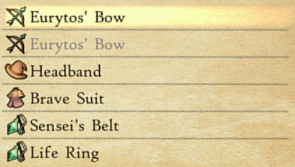 Eurytos&rsquo; Bow, Headband, Brave Suit, Sensei&rsquo;s Belt, Life Ring